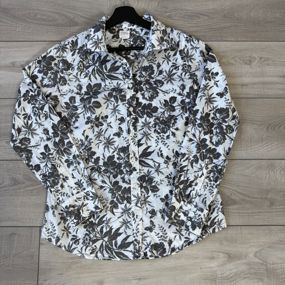J.Crew The Perfect Shirt Women's Black/White Floral Button-Down Cotton Blouse, S